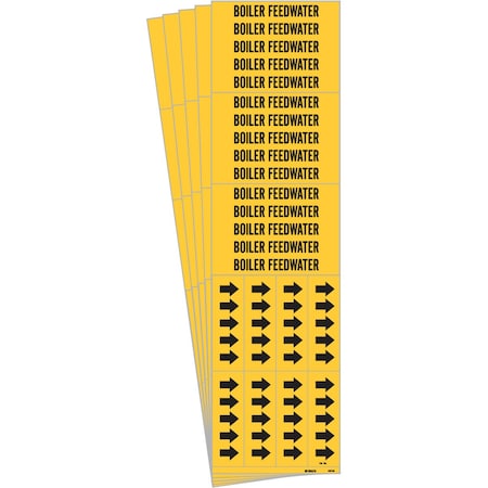 Brady BOILER FEEDWATER Pipe Marker Style 3C Arrows Black on Yellow 3 per Card, 5 PK 105738-PK